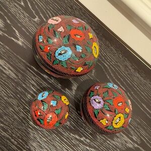 Hand Painted Set of 3 Stacking Nesting Trinket Boxes